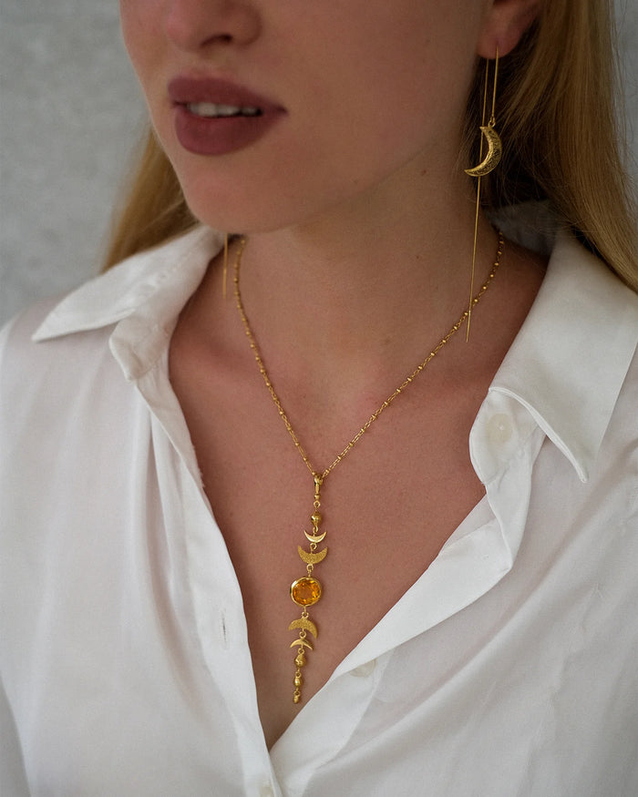 Necklace Moon Phases With Citrine Gold Plated